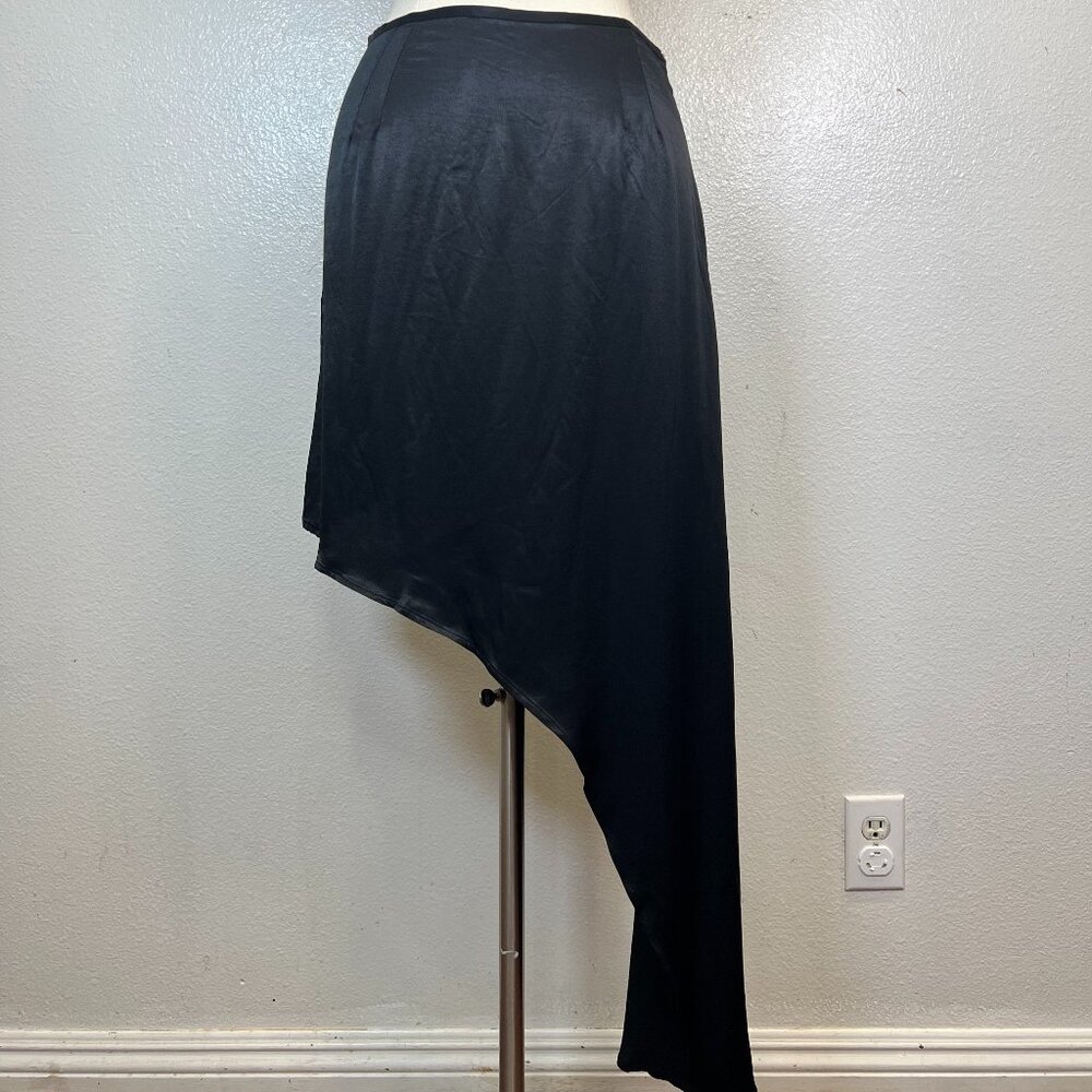 TOPSHOP Nordstrom Side Asymmetric Drape Satin Midi Skirt Black Size US 8